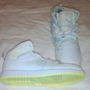 Nike Air Jordan 1 Mid White and Light Yellow Sneakers